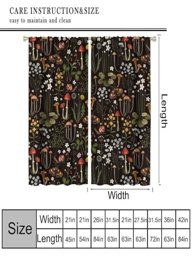 KANEPE Retro Mushroom Curtains, Fairy Forest Flowers Vintage Botanical Mushroom Black Background Window Treatments, Rod Pocket Thermal Insulation Drapes for Living Room Kitchen Decor, 42" W X 45" L - Image 2